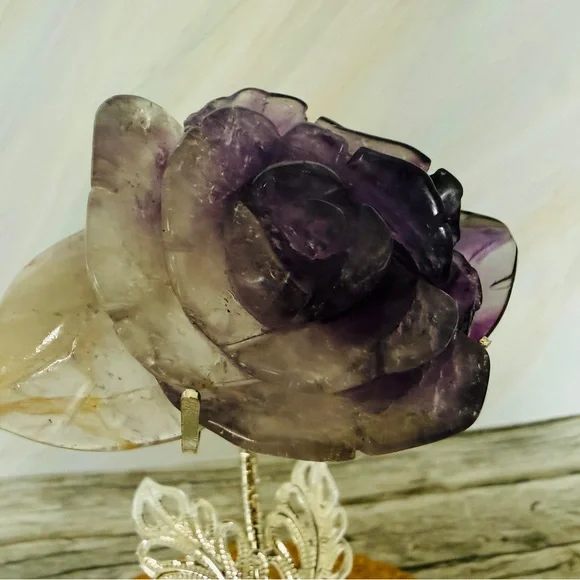 Natural Amethyst Rose Carving on Stand Crystal Healing Gift Decorative - Picture 3 of 5